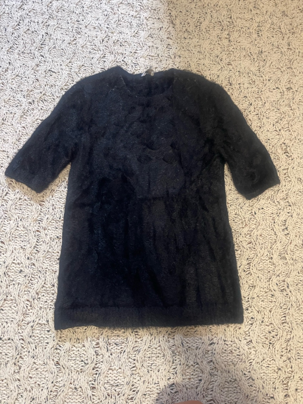 ecru Black Plush Crewneck Sweater